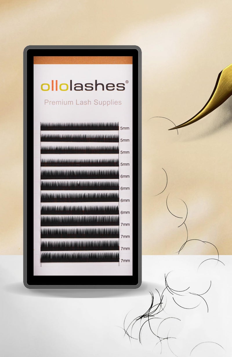 OLLOLASHES Bottom Lash Extension B Curl 0.05mm Mix5-7mm 5mm 6mm 7mm Black Color Bottom Lash Extensions, Professional Supplies for Lash Techs (Bottom-B-0.05, 5-7mm) - Image 1