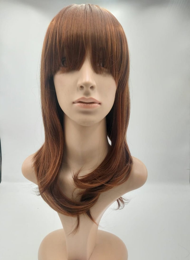 إستيل باروكة صناعية متوسطة الطول ومستقيمة مقاومة للحرارة مع غرة للنساء والفتيات (بني فاتح) - Image 1