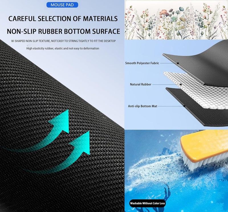 DCJJM Cute Wild Flower Desk Mat, Boho Aesthetic XL Large Extended Gaming Mouse Pad Desk Pad with Stitched Edges 31.5x11.8 in, Computer Laptop Mousepad Keyboard and Mouse Mat for Women Office Desk Decor - Image 4