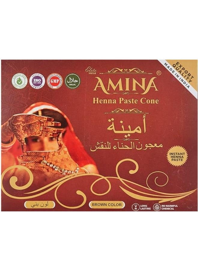 Amina Instant Organic Natural Herbal Henna Paste Embossing Cones 25g Each - Brown (Pack of 12) - Image 1