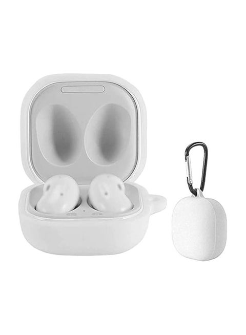 حافظة سيليكون ELMO3EZZ لهاتف Samsung Galaxy Buds Live للنساء والبنات، غطاء حماية نحيف من الجل المطاطي الناعم مع قفل (أبيض)