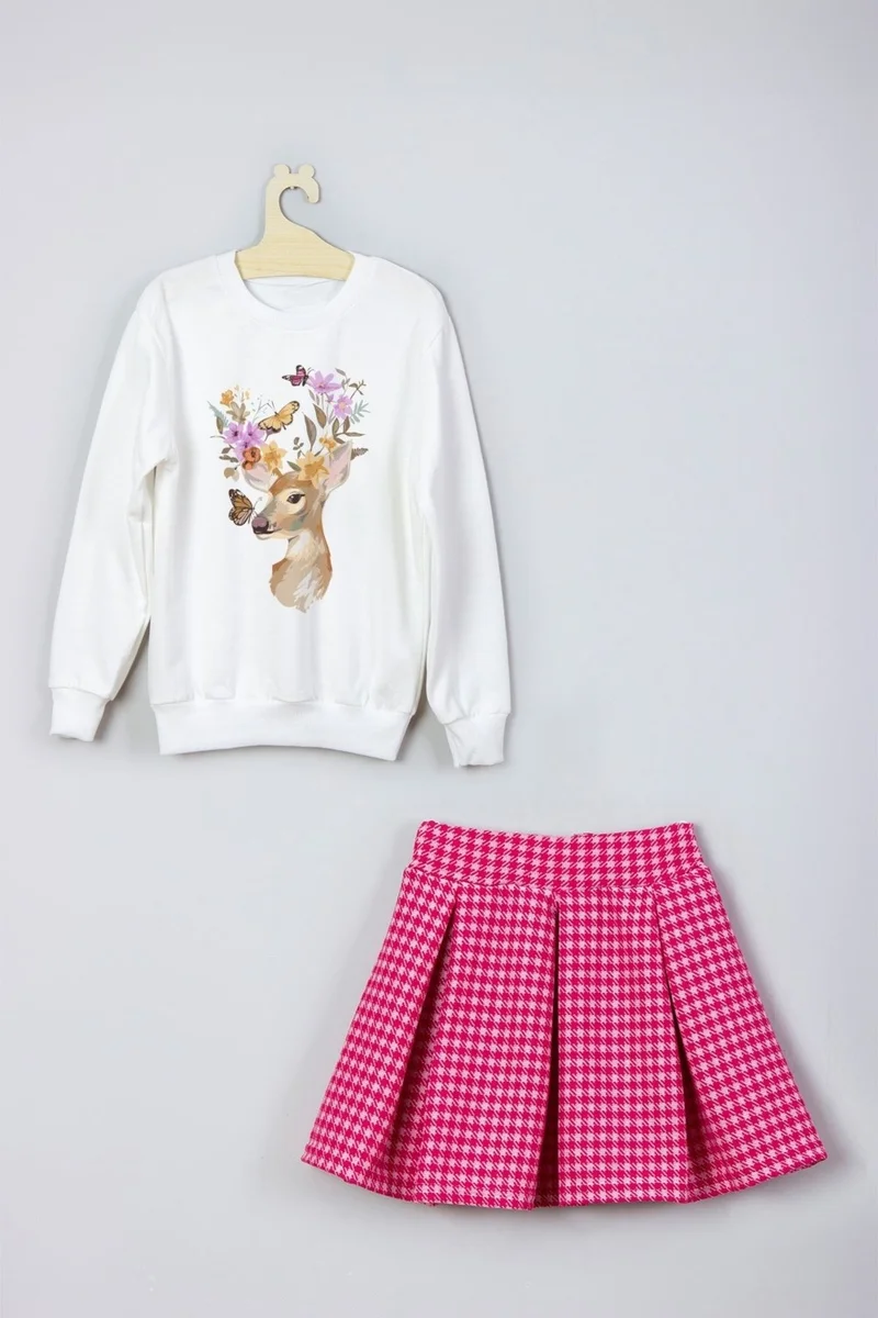 Ada Bebek Çocuk Ada Baby Kids New Season Style Watercolor Printed Skirt Sweat Suit