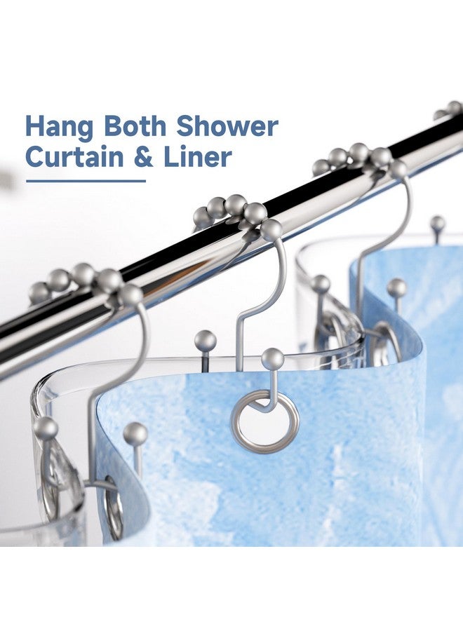 Titanker Shower Curtain Hooks Rings, Rust-Resistant Metal Double Glide Shower Hooks for Bathroom Shower Rods Curtains, Set of 12 Hooks - Space Silver - Image 2