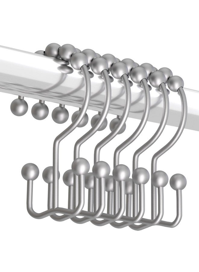 Titanker Shower Curtain Hooks Rings, Rust-Resistant Metal Double Glide Shower Hooks for Bathroom Shower Rods Curtains, Set of 12 Hooks - Space Silver - Image 1