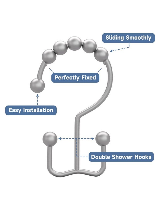 Titanker Shower Curtain Hooks Rings, Rust-Resistant Metal Double Glide Shower Hooks for Bathroom Shower Rods Curtains, Set of 12 Hooks - Space Silver - Image 3
