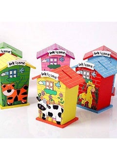 Home Buy Piggy Bank For Kids Wood House Animal Designs, Multi Color Perfect Return Gift For Kids Birthday Party (Set Of 12 Pic)  - Image 1