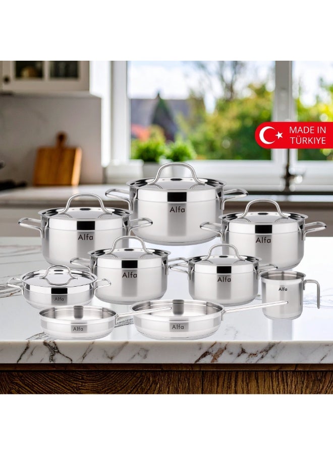 ALFA 15-Piece Premium 18/10 Stainless Steel Cookware Set | Triplex Capsule Base | Induction Compatible | Heavy Duty Kitchen Pots & Pans Set | Made in Türkiye - Image 2