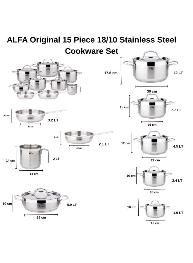 ALFA 15-Piece Premium 18/10 Stainless Steel Cookware Set | Triplex Capsule Base | Induction Compatible | Heavy Duty Kitchen Pots & Pans Set | Made in Türkiye - Image 3