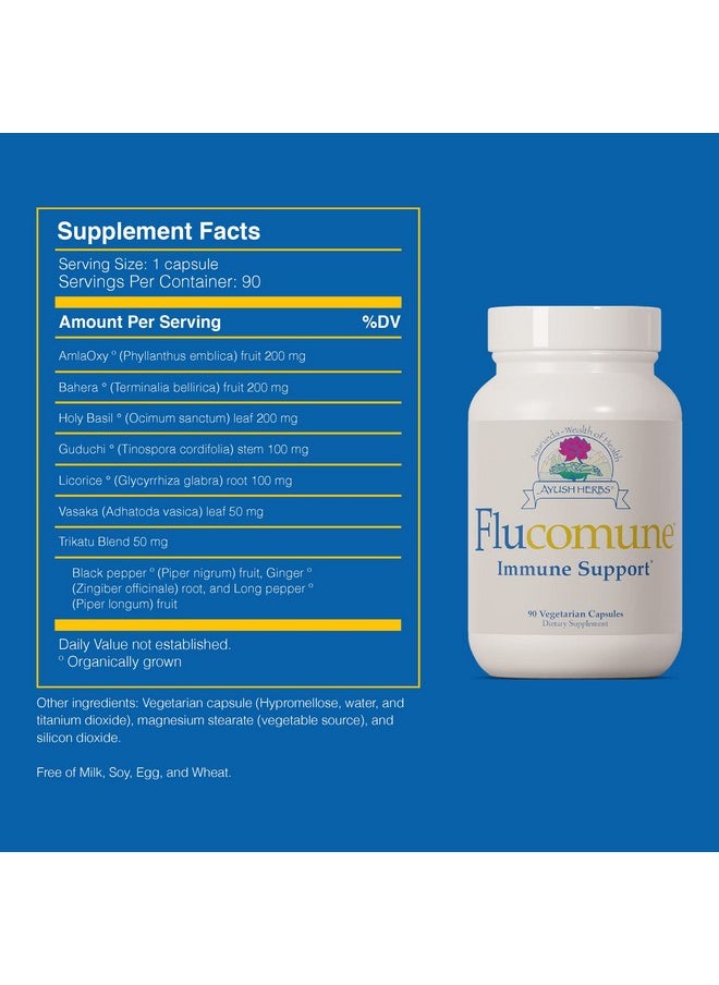 Ayush Herbs - Flucomune Allnatural Ayurvedic Herbal Supplement Promotes Healthy Lung  Nasal Function Doctorformulated 90 Vegetarian Capsules - Image 1