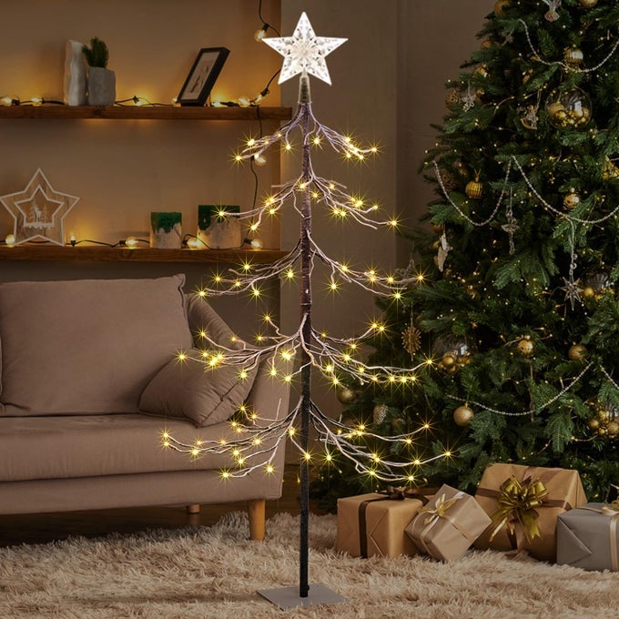 4 FT SNOWY FIR TREE 112 LED LIGHTS FOR INDOOR AND OUTDOOR USE WARM WHITE FOR HOME FESTIVAL PARTY CHRISTMAS 4FT