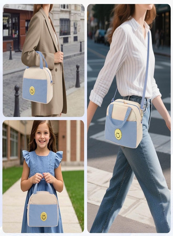 LSxia Kids Lunch Bag Lunch Box for Teen Girls Boys Back to School, Cute Preppy Lunchbox With Adjustable Shoulder Strap, Insulated Corduroy Lunch-Boxes Lunch-Bags for Women Work Picnic (Blue) - Image 3