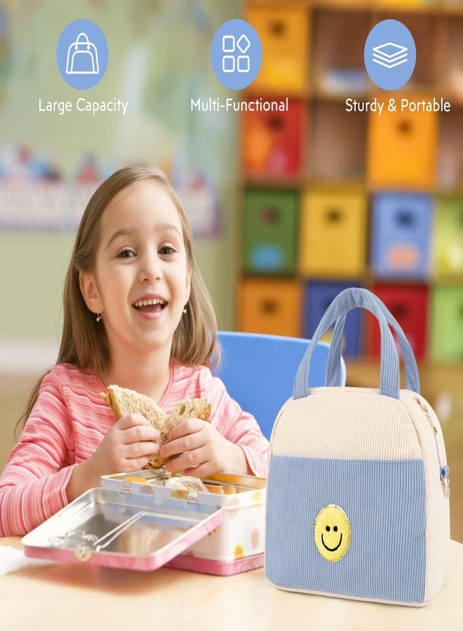 LSxia Kids Lunch Bag Lunch Box for Teen Girls Boys Back to School, Cute Preppy Lunchbox With Adjustable Shoulder Strap, Insulated Corduroy Lunch-Boxes Lunch-Bags for Women Work Picnic (Blue) - Image 4