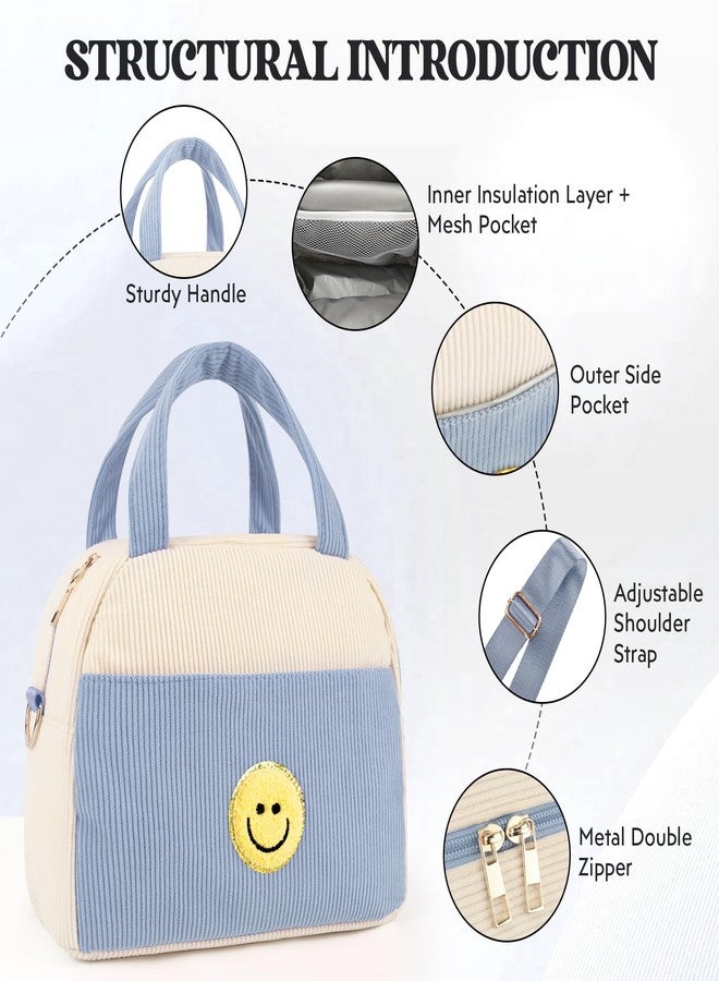 LSxia Kids Lunch Bag Lunch Box for Teen Girls Boys Back to School, Cute Preppy Lunchbox With Adjustable Shoulder Strap, Insulated Corduroy Lunch-Boxes Lunch-Bags for Women Work Picnic (Blue) - Image 5
