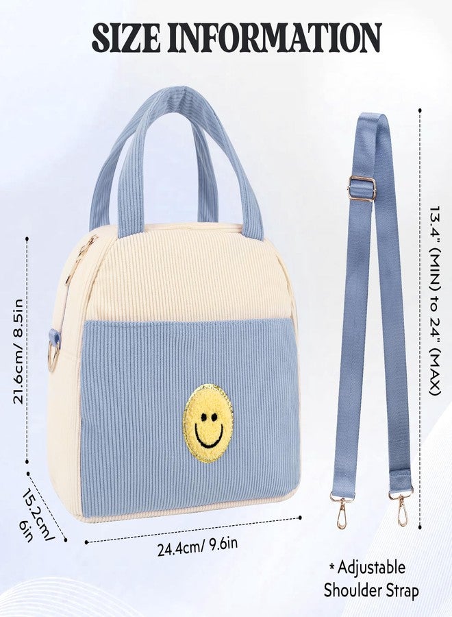 LSxia Kids Lunch Bag Lunch Box for Teen Girls Boys Back to School, Cute Preppy Lunchbox With Adjustable Shoulder Strap, Insulated Corduroy Lunch-Boxes Lunch-Bags for Women Work Picnic (Blue) - Image 2