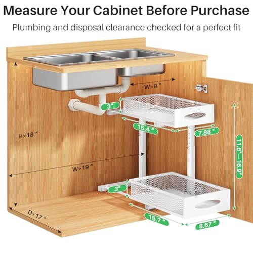 Kitstorack Under Sink Organizer 2 Tier Pull out Cabinet Organizer Baskets with Mesh Sliding Drawers Slide out Storage Shelf for Home Kitchen Bathroom Pantry Office Cabinet1 Pack White - Image 3