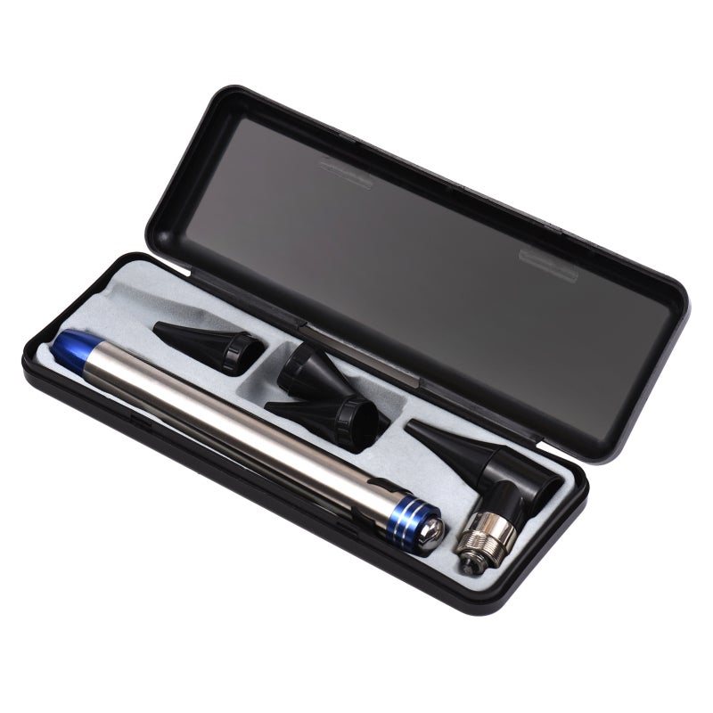 2 in 1 Otoscope Ophthalmoscope Diagnostic Kit with Optical Lens LED Light - Silver Black Handheld Direct Otoscope for Ears Eyes Examination - Image 1