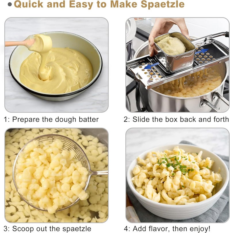 METLUCK Spaetzle Maker, Premium Grade Stainless Steel Spaetzle Maker with Spider Strainer for Homemade Spaetzle German Egg Noodle Maker - Image 5