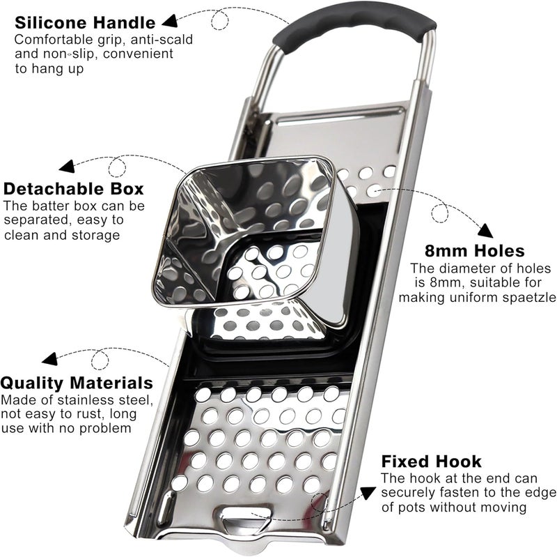 METLUCK Spaetzle Maker, Premium Grade Stainless Steel Spaetzle Maker with Spider Strainer for Homemade Spaetzle German Egg Noodle Maker - Image 3