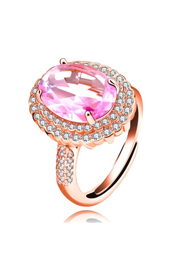 Uloveido Rose Gold Plated Adjustable Created Pink Toumaline Rings, Big Oval Stone Solitaire Engagement Rings for Her Y664 (Pink, Rose Gold) - Image 1