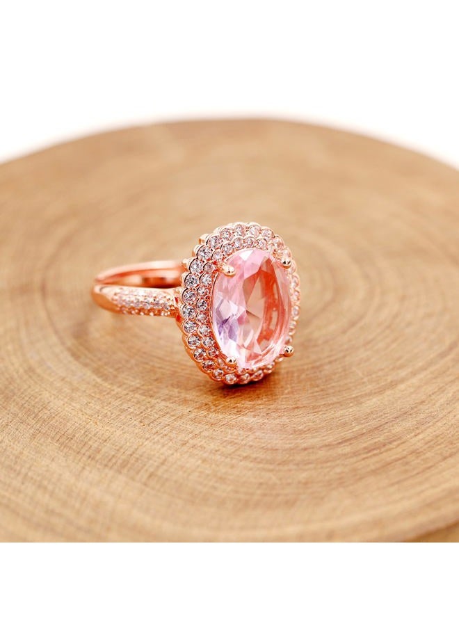Uloveido Rose Gold Plated Adjustable Created Pink Toumaline Rings, Big Oval Stone Solitaire Engagement Rings for Her Y664 (Pink, Rose Gold) - Image 5