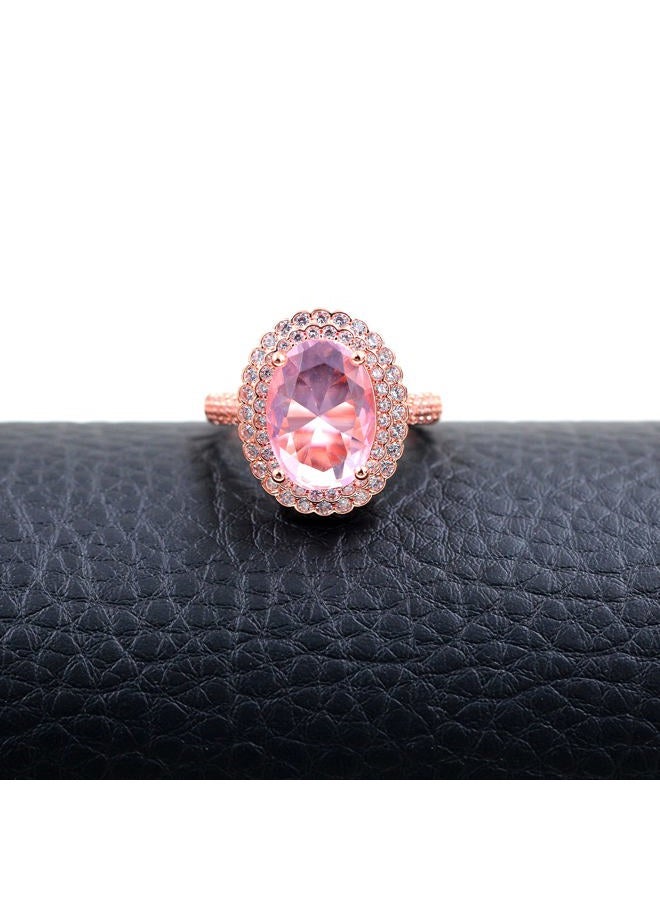 Uloveido Rose Gold Plated Adjustable Created Pink Toumaline Rings, Big Oval Stone Solitaire Engagement Rings for Her Y664 (Pink, Rose Gold) - Image 4