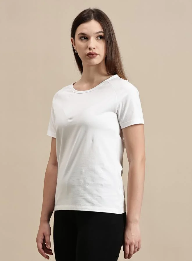 ECOLORE White Solid Raglan Sleeve Top