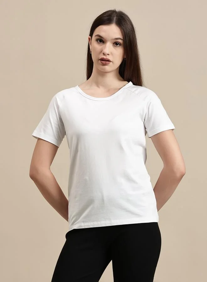 ECOLORE White Solid Raglan Sleeve Top