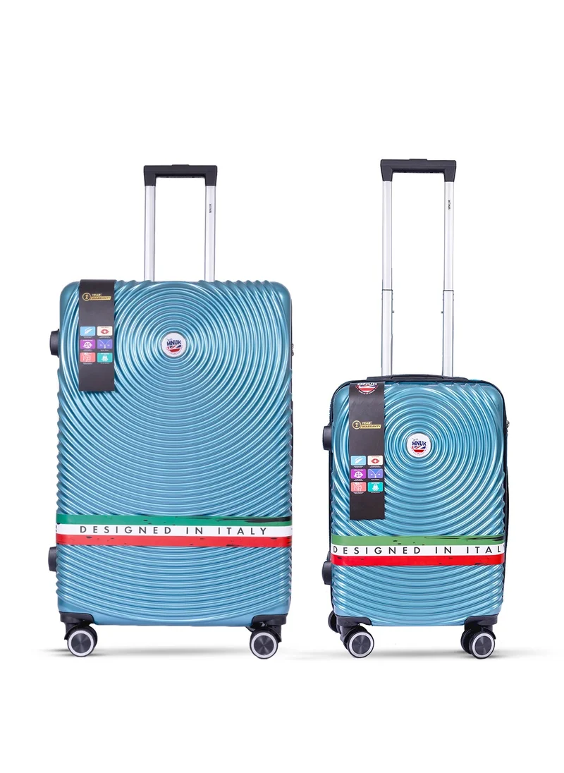 MNUK Cruise Set of 2 Luggage | Hardside Soft Handle Trolley with USB Port & TSA Lock |Double 360° 8 Wheeler| Cabin-20 Inch, Large-28 Inch| Turquoise