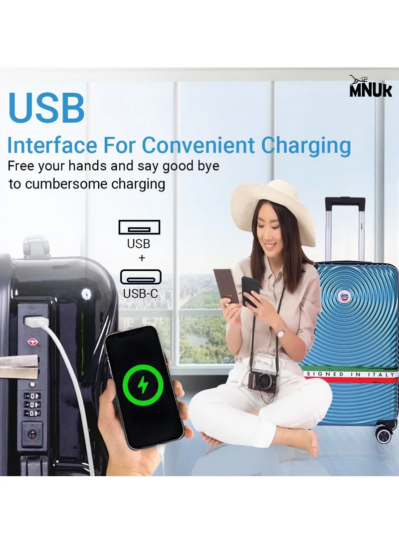 منيك مجموعة كروز مكونة من حقيبتين | عربة بمقبض ناعم من الجانب الصلب مع منفذ USB وقفل TSA | عربة مزدوجة 360 درجة بأربع عجلات | كابينة-20 بوصة، كبيرة-28 بوصة| الفيروز