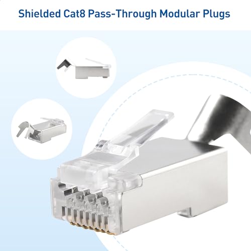 Cable Matters كابل ماترز 20-عبوة 23-24AWG موصل RJ45 محمي Cat8 مع شريط تحميل وأحذية تخفيف الضغط، مطلية بالذهب 50µ، موصلات RJ45 تمرير Cat 8، غير متوافقة مع كابل 22AWG - Image 3