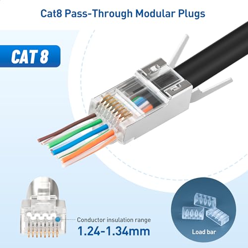 Cable Matters كابل ماترز 20-عبوة 23-24AWG موصل RJ45 محمي Cat8 مع شريط تحميل وأحذية تخفيف الضغط، مطلية بالذهب 50µ، موصلات RJ45 تمرير Cat 8، غير متوافقة مع كابل 22AWG - Image 2
