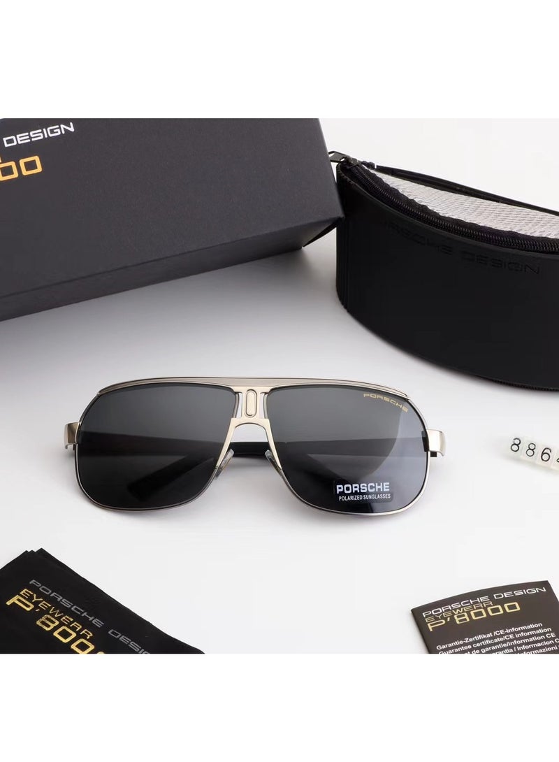 Porsche Polarized Fashion Sport Sunglasses,Cycling Sunglasses for Men with Metal Frame Black Gun - Image 1