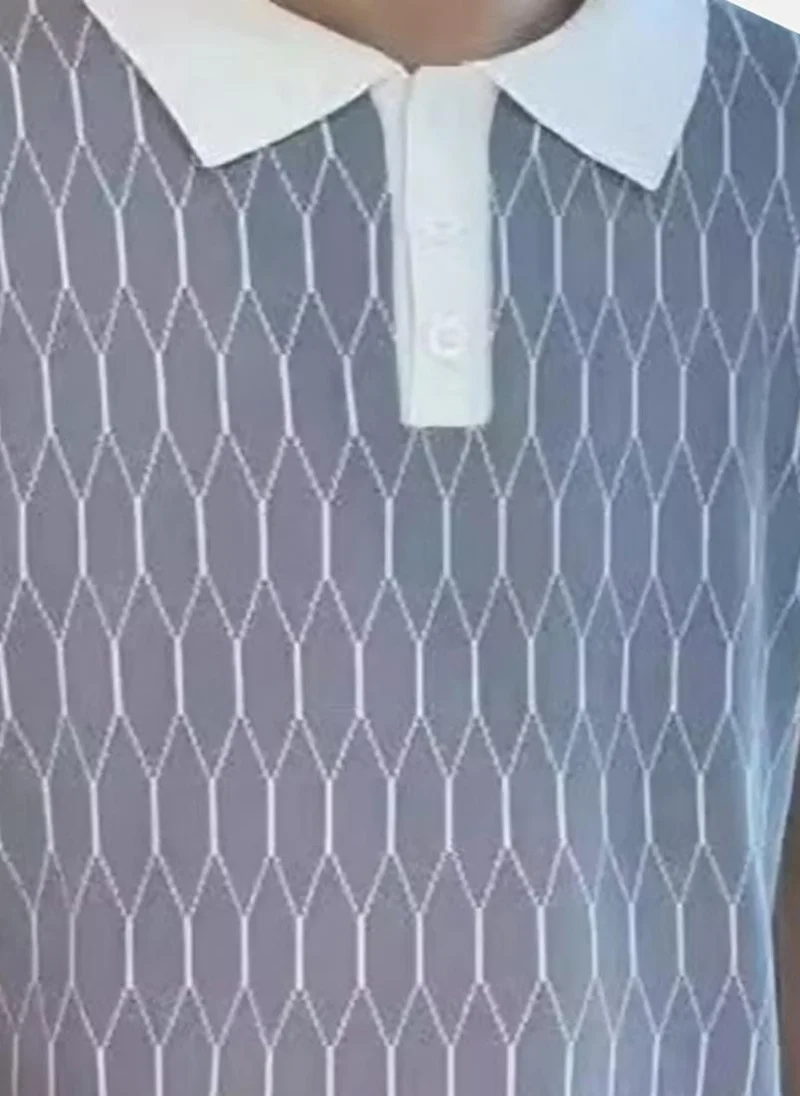 يونيكي Grey Printed Short Sleeve Polo Collar Polo Shirt