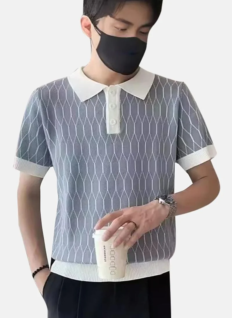 يونيكي Grey Printed Short Sleeve Polo Collar Polo Shirt