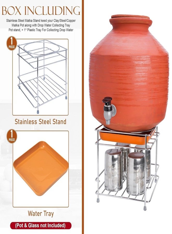 PRAYTEX Stainless Steel Heavy Matka Stand with Tray Holder, Pot Stand Water Dispenser Stand, Water Jar Holder, Matka Rack, Multipurpose Rack for Kitchen/Bathroom (20 x 20 x 18 CM) Stand Only - Image 5