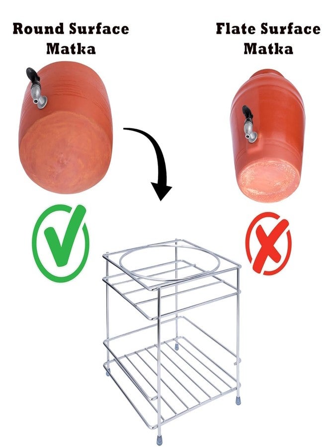 PRAYTEX Stainless Steel Heavy Matka Stand with Tray Holder, Pot Stand Water Dispenser Stand, Water Jar Holder, Matka Rack, Multipurpose Rack for Kitchen/Bathroom (20 x 20 x 18 CM) Stand Only - Image 2
