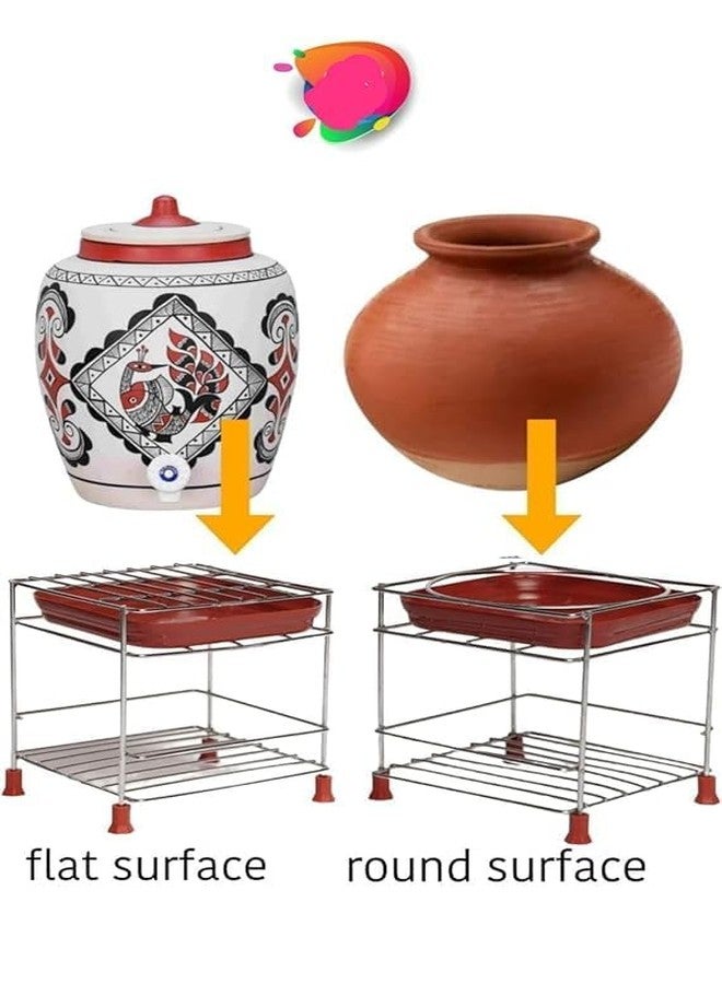 PRAYTEX Stainless Steel Heavy Matka Stand with Tray Holder, Pot Stand Water Dispenser Stand, Water Jar Holder, Matka Rack, Multipurpose Rack for Kitchen/Bathroom (20 x 20 x 18 CM) Stand Only - Image 3