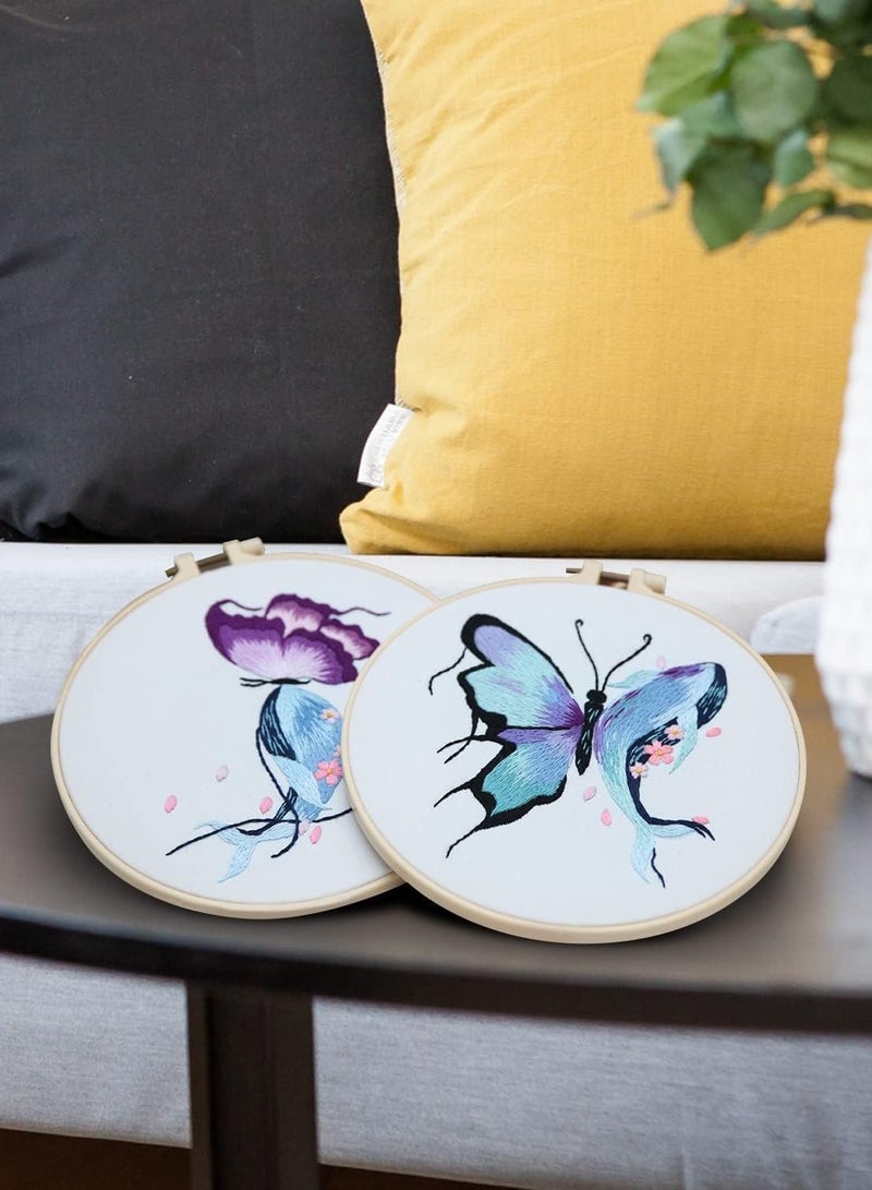 SYOSI Beginners Embroidery Stitch Practice kit, Butterfly Whale Embroidery Kit for Beginners Include Embroidery Cloth Hoops Threads for Craft Lover Hand Stitch with Embroidery Skill Techniques 4 Sets - Image 4