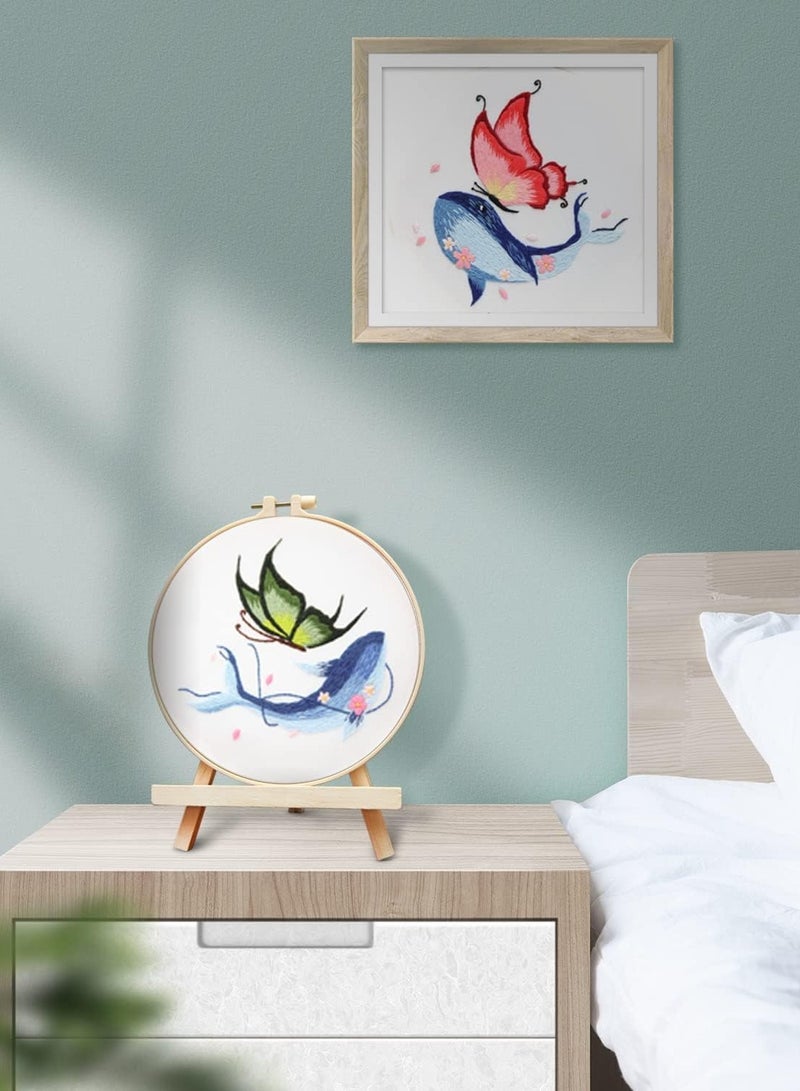 SYOSI Beginners Embroidery Stitch Practice kit, Butterfly Whale Embroidery Kit for Beginners Include Embroidery Cloth Hoops Threads for Craft Lover Hand Stitch with Embroidery Skill Techniques 4 Sets - Image 3
