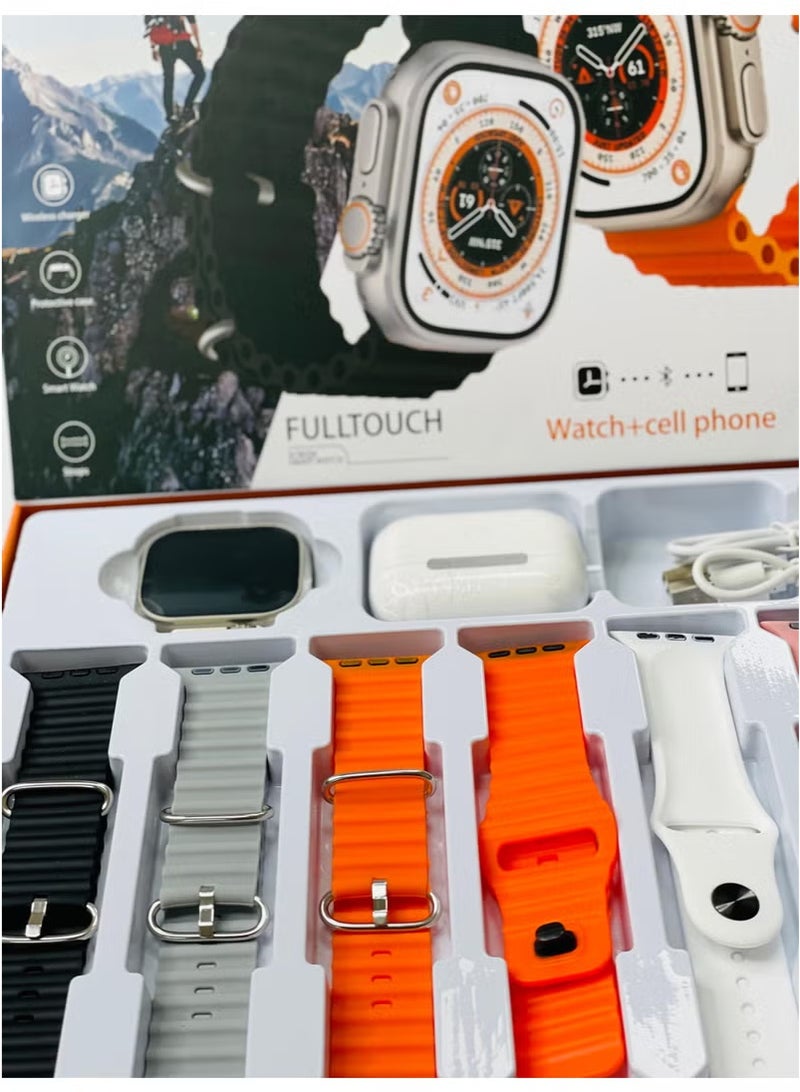 vesus 10 in1 Smart Watch Ultra with Earphones Or 10 Straps Full Touch Color Screen Bluetooth Calling Health and Sports Smartwatch Multicolor - Image 4