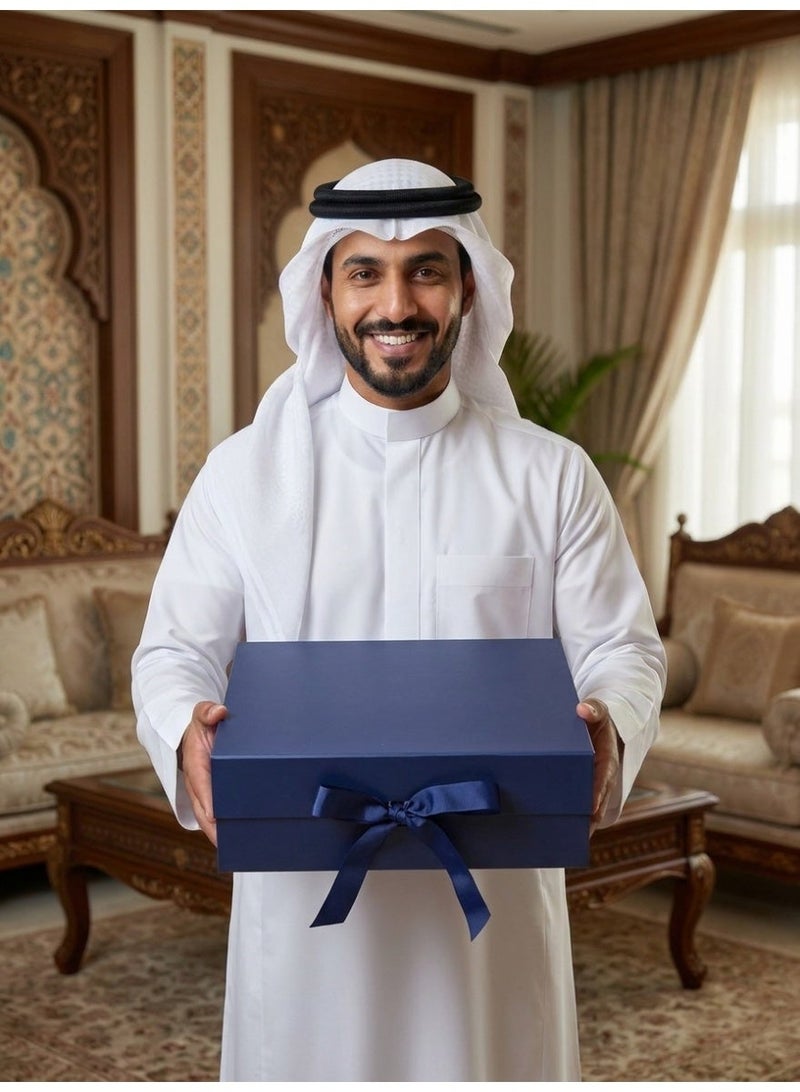 Neox بوكسات هدايا  علب هدايا  صندوق هدايا، صندوق هدايا كبير أزرق 33*25*12 سم مع شريط، صناديق هدايا فارغة مغناطيسية فاخرة، صناديق هدايا قابلة للطي للهدايا مع غطاء، مناسبة للمهرجانات وأعياد الميلاد والذكرى السنوية، صناديق هدايا كبيرة مع شريط غطاء وإغلاق مغناطيسي لتغليف الهدايا صناديق هدايا قابلة للطي للهدايا مع غطاء، مناسبة للمهرجانات وأعياد الميلاد والذكرى السنوية - Image 4
