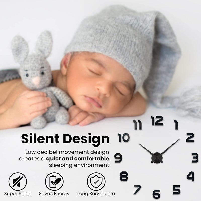 Niceguy Solutions Niceguy Solutions DIY Wall Clock Frameless 3DStyle Analog Timekeeper for Home Living Room Bedroom Office BatteryPowered Modern House Decoration Silent Clock Decor with Number Sticker Decals - Image 2