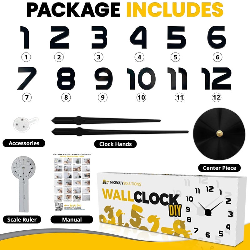 Niceguy Solutions Niceguy Solutions DIY Wall Clock Frameless 3DStyle Analog Timekeeper for Home Living Room Bedroom Office BatteryPowered Modern House Decoration Silent Clock Decor with Number Sticker Decals - Image 3