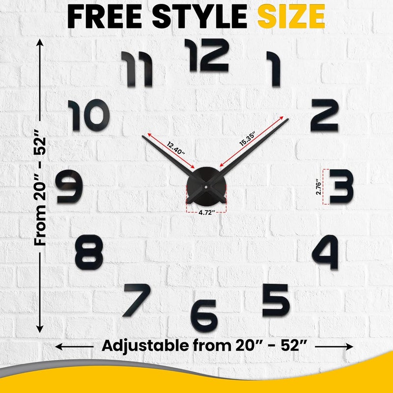 Niceguy Solutions Niceguy Solutions DIY Wall Clock Frameless 3DStyle Analog Timekeeper for Home Living Room Bedroom Office BatteryPowered Modern House Decoration Silent Clock Decor with Number Sticker Decals - Image 4