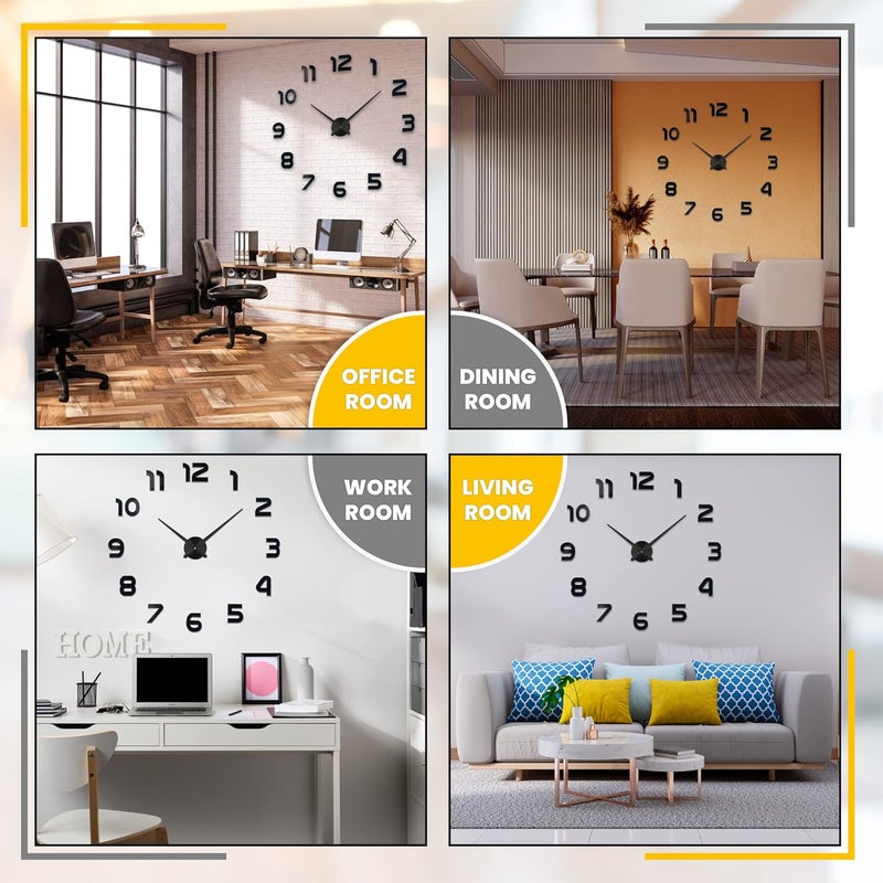 Niceguy Solutions Niceguy Solutions DIY Wall Clock Frameless 3DStyle Analog Timekeeper for Home Living Room Bedroom Office BatteryPowered Modern House Decoration Silent Clock Decor with Number Sticker Decals - Image 5