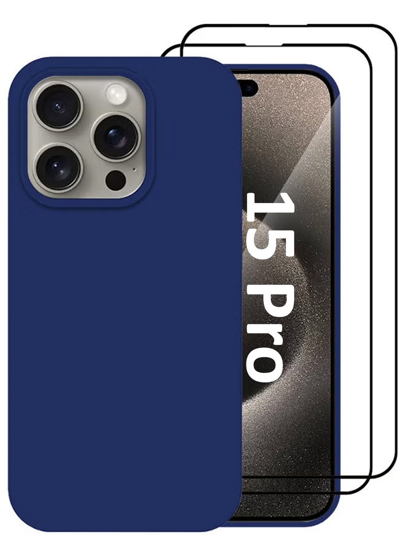 CATANES 3 Pack For iPhone 15 Pro Max Case and 2 Screen Protectors Silicone Case Full Body Protective Cover Shockproof Slim Phone Case Anti-Scratch Soft Microfiber Lining Blue - Image 1