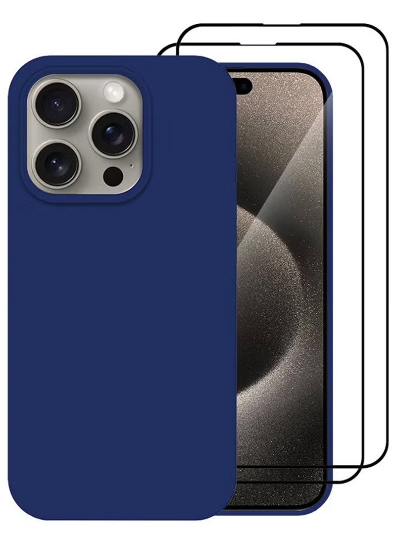 CATANES 3 Pack For iPhone 15 Pro Max Case and 2 Screen Protectors Silicone Case Full Body Protective Cover Shockproof Slim Phone Case Anti-Scratch Soft Microfiber Lining Blue - Image 2