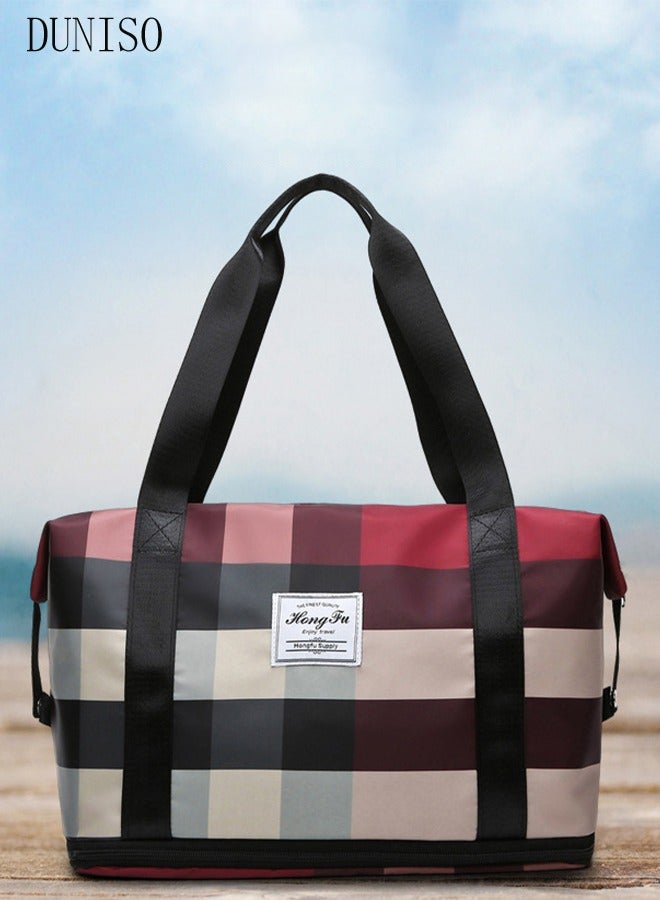 DUNISO Foldable wet and dry dual-use handbag, fitness bag, travel bag, large capacity foldable travel bag, lightweight and waterproof carry on luggage bag for travel - Image 2