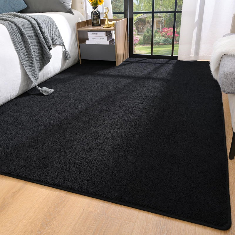Zedrew Black Area Rugs for Bedroom Living Room, 4x6 Feet Indoor Memory Foam Rug, Modern Washable Rugs for Kids Boys Girls Room, Dorm Bedside Shag Carpets for Home Decor - Image 1