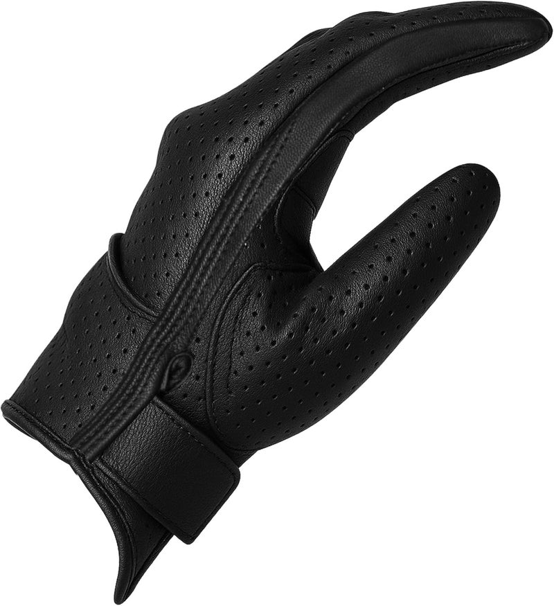 Jackets 4 Bikes Premium Men's Motorcycle Leather Perforated Cruiser Protective Gel Gloves - Image 5